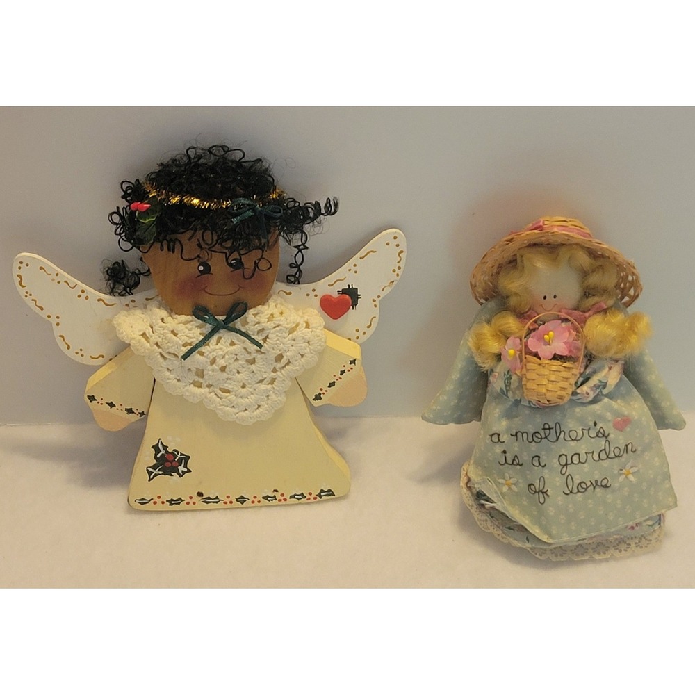 Valories Angel and Doll Wood‎ Fabric Primitive Country Cottage Wall Decor Set